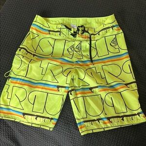 QuickSilver Neon Yellow Graphic Board Shorts